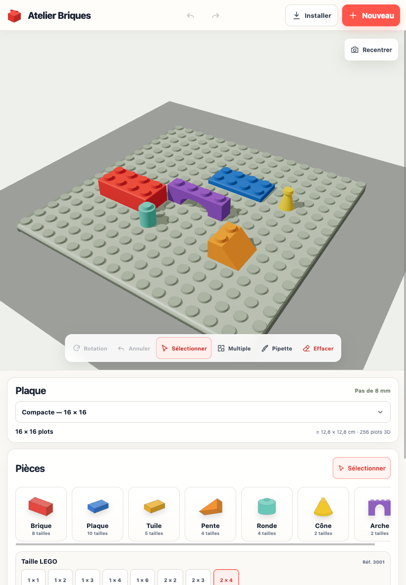 Atelier Briques utilisé sur iPad avec une interface adaptée au tactile