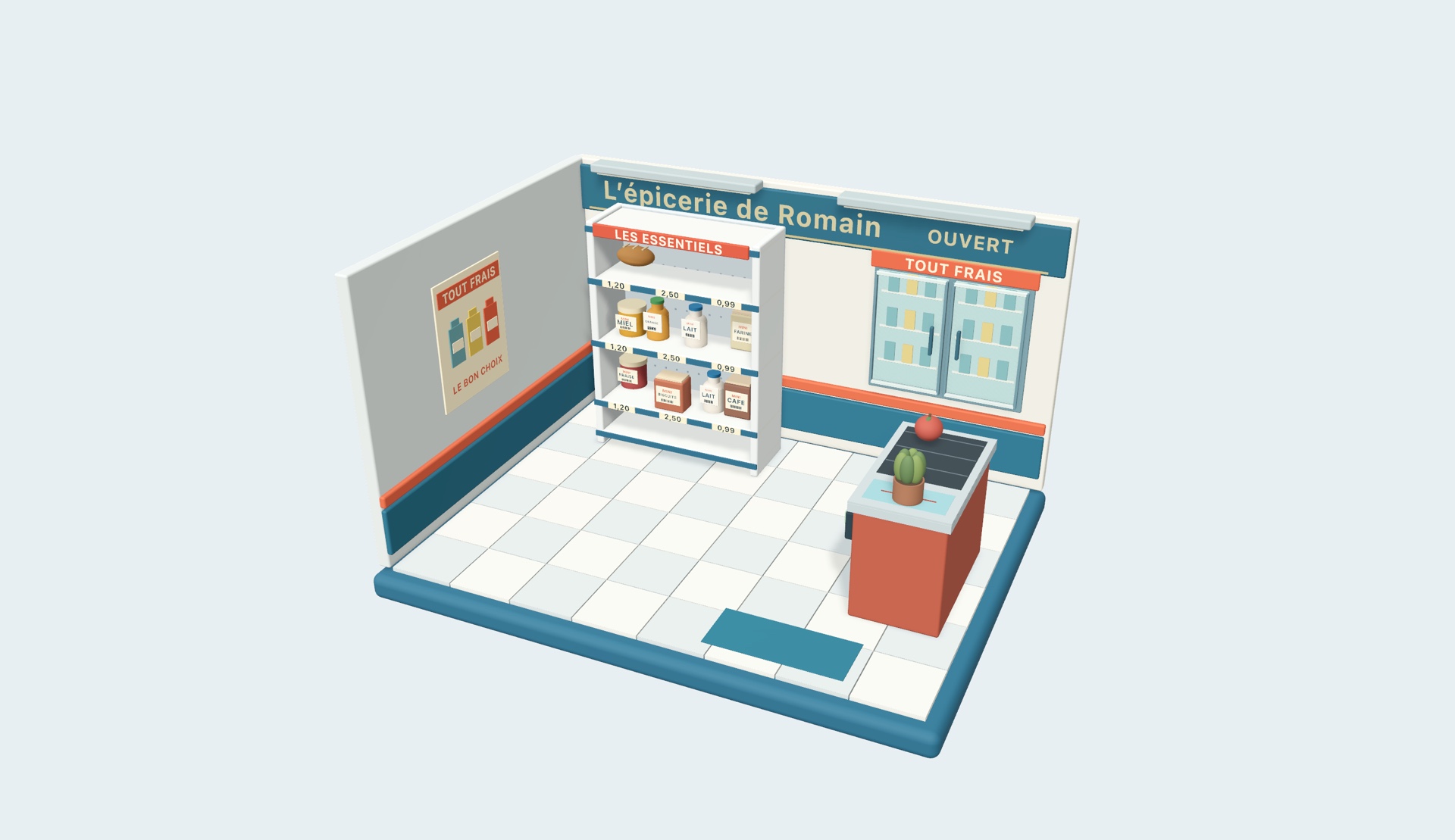 Capture réelle de l'épicerie miniature du prototype Mac de Minalune
